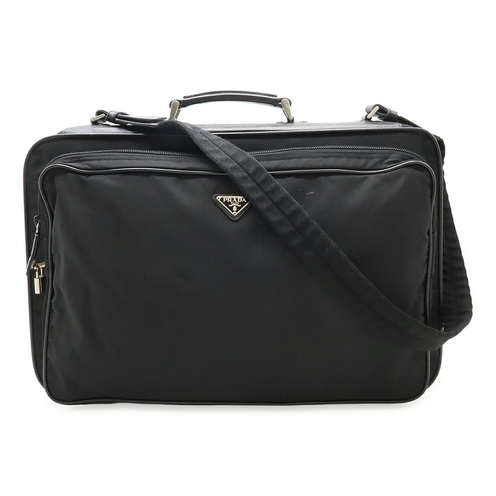 Prada garment bag suits travel handbag shoulder leather Black Nero Black